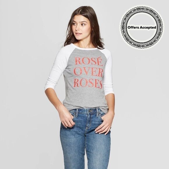 NWT Modern Lux Rose Over Roses Raglan Tee - Picture 1 of 2